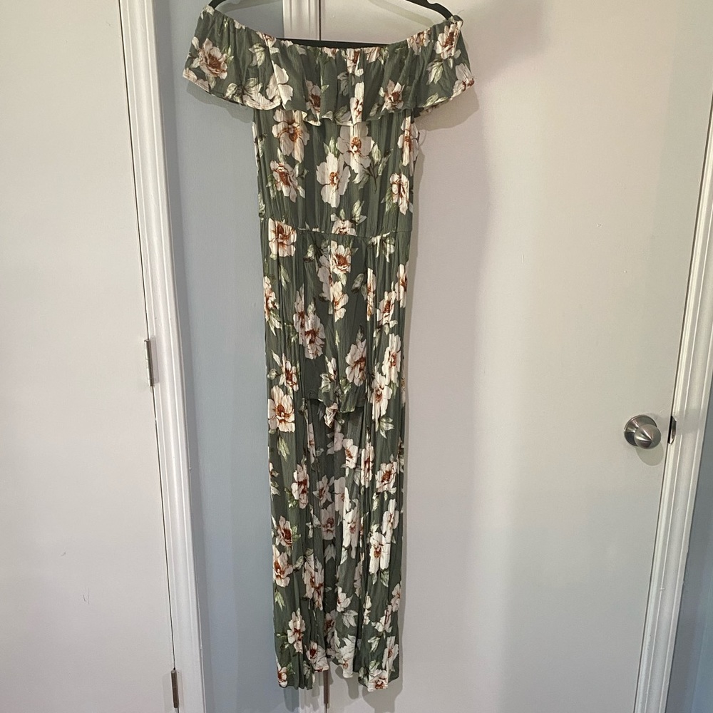 Floral off shoulder/strapless high low